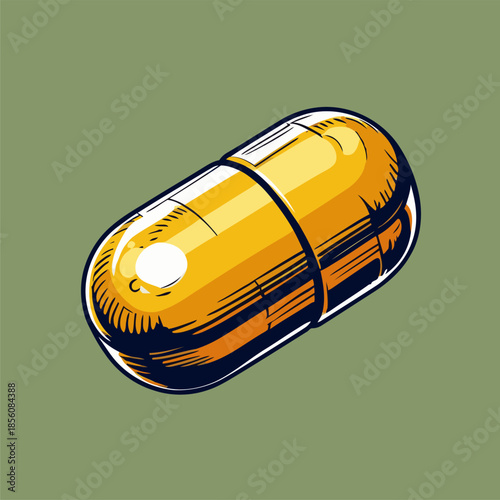 Illustration of a pill medicine, drawn in a bold American comic