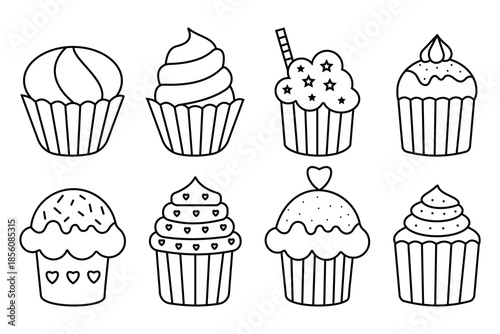 Cup cake icon vector. Set of cupcakes vector symbol. Outlined icons collection of cup cake, food, break fast. Vector illustration.