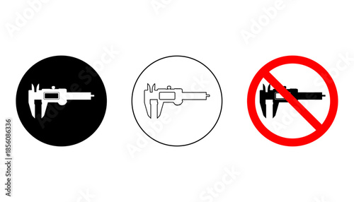 Digital Caliper, Measuring Tools, and Prohibition Signs Set