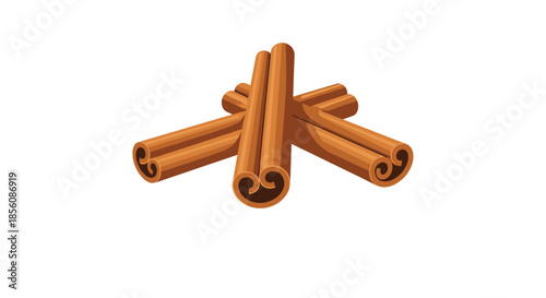 Realistic vector illustration of three dried cinnamon sticks stacked together, a fragrant spice for cooking and baking, isolated on white.