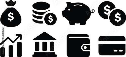 business black icons set vector illustration dollar icon symbol currency design