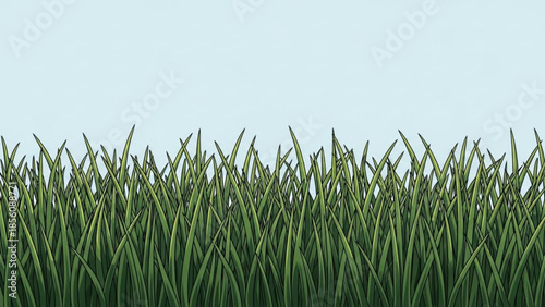 Green grass blades against a light blue background, serene and vibrant illustration