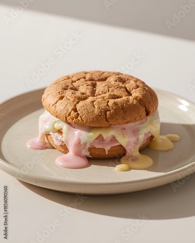 Melting Ice Cream Sandwich on Neutral Plate — Soft Daylight, Lucid Realism
