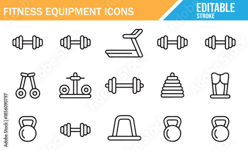 Modern line art fitness symbols. Trendy outline icon pack for gym and health.