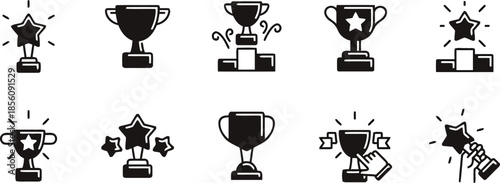 Trophy Icons Embodying Success Achievement Victory and Recognition Depicted In Various Styles With Star Isolated On Transparent Background Vector Illustration