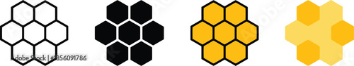 Honeycomb simple vector illustration with outline black yellow and orange color cartoon design for honey and nature food graphic element logo icon symbol isolated on background