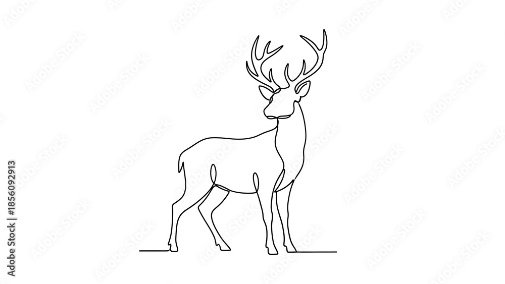 Fototapeta premium A deer with large antlers standing still in profile