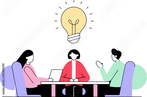 Flat Modern Vector Illustration of Office Brainstorming – Minimal Team Idea Concept