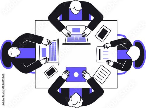 Flat Modern Vector Illustration of Business Teamwork – Minimal Corporate Collaboration Concept