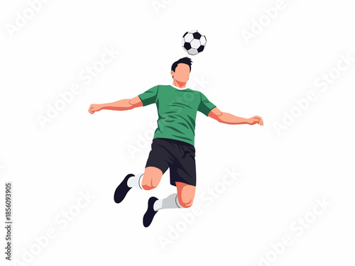 Dynamic aerial header action by professional football player
