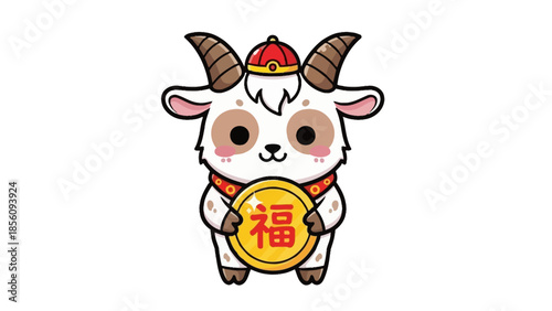 chinese new year goat holding coin