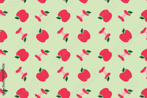Seamless pattern with whole, bitten apples. Vector illustration.