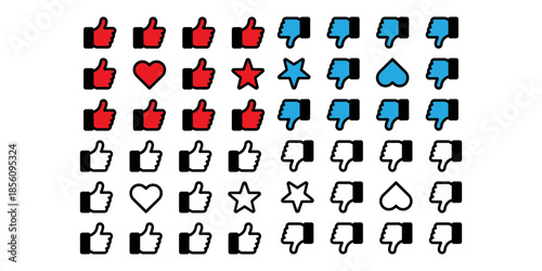 Social media icons in red and blue on black background