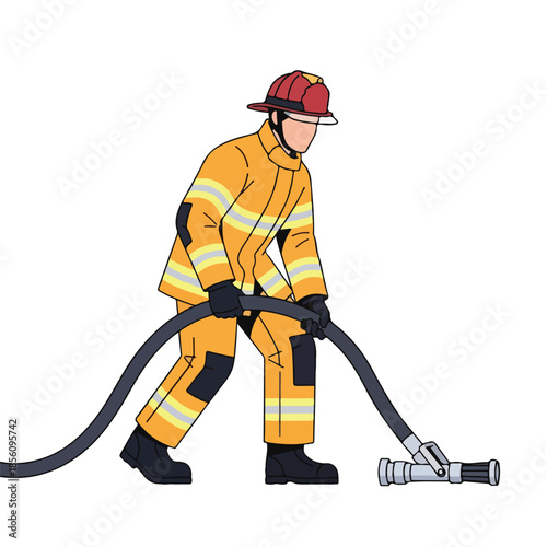 Firefighter in Full Gear Holding a Fire Hose, Ready to Respond
