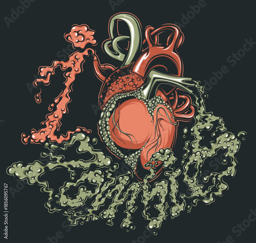 Heart with Smoke and Blood Vessels Isolated on Black Background