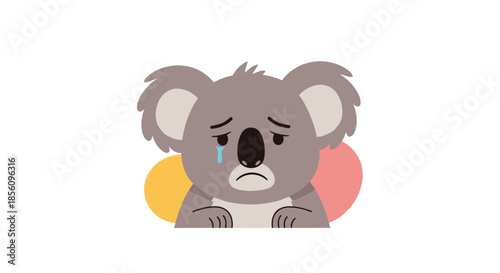 Heartbreaking illustration of a sad crying koala with a single blue tear representing environmental concern or personal grief.