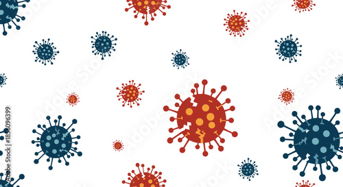 Seamless medical pattern with multi colored virus or germ icons showing cracks for healthcare and virus awareness themes.