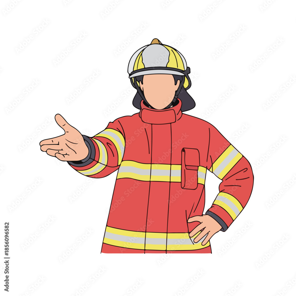 Fototapeta premium Firefighter in Uniform with Hand Extended Offering Assistance