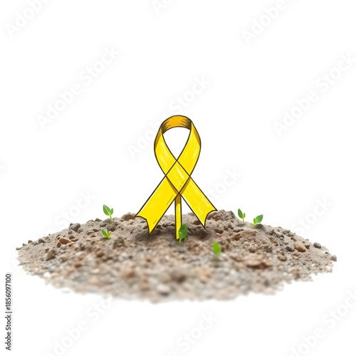 Cancer Awareness Ribbon Growing from Soil Symbolizing Resilience, Strength, and New Hope