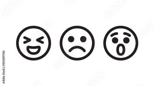 Emoticon Set with Various Expressions in Simple Line Art Style on White Background for Digital Communication