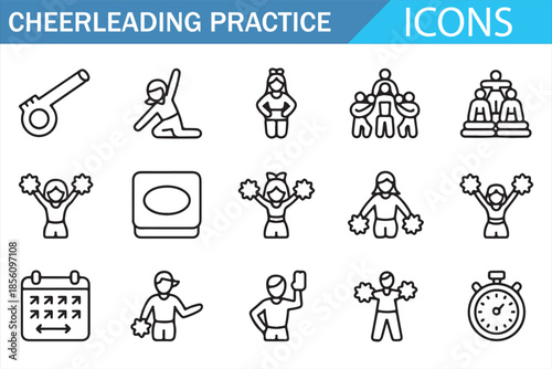 Cheerleader Practice and Fitness Icons in Line Style
