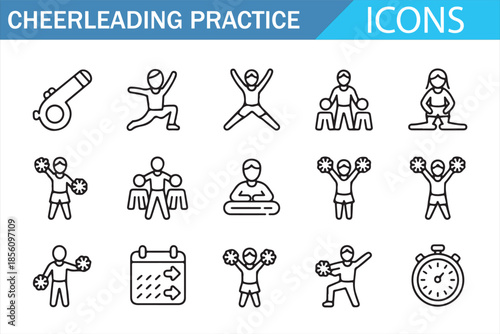 Cheerleading Training and Routine Outline Icons Collection