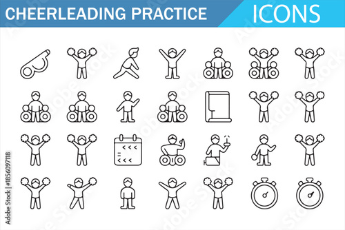Cheerleading Practice Icons Set for Training and Team Performance