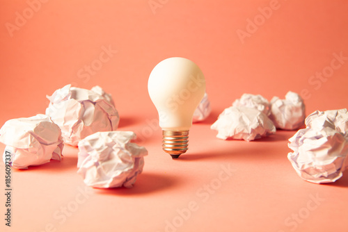 crumpled paper balls on pink background, idea, inspiration, creativity