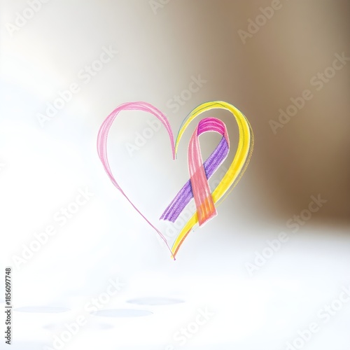 Heart Shape Made of Colorful Cancer Awareness Ribbons Showing Love and Compassion