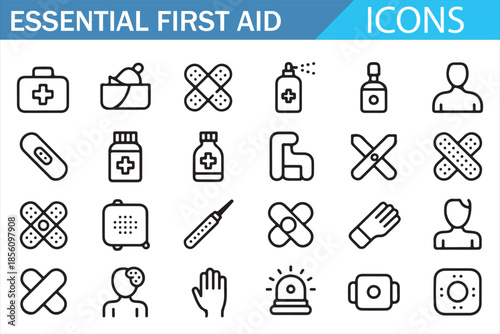 Essential Healthcare First Aid Icons for Clinics and Hospitals