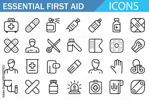 First Aid Kit and Medical Care Icons for Health Services