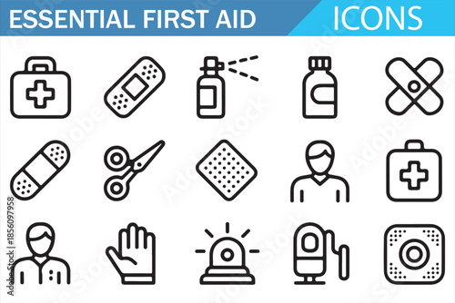 Medical First Aid Outline Icons Collection for Emergency Care
