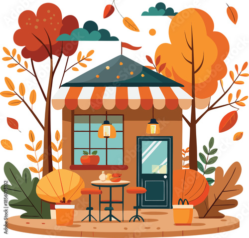 A simple flat vector illustration of pumpkins, squash, acorns, and autumn leaves. A seasonal harvest design perfect for Thanksgiving, fall decor, woodland themes, and cozy rustic backgrounds.
