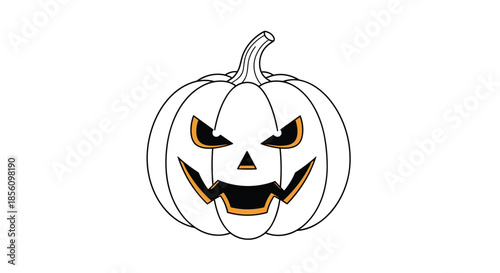 Scary Halloween jack-o-lantern pumpkin illustration featuring an expressive face with glowing orange highlights.