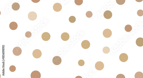 Seamless pattern featuring various sizes of beige and tan polka dots scattered across a clean white background.