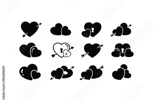 Heart Icon Set Collection with Cupid Arrow and Keyhole Symbols for Valentine's Day Design