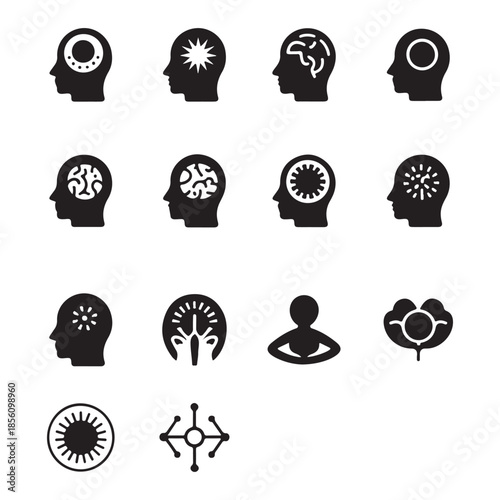 14 Modern Human Brain and Mental Power Solid Icon Set