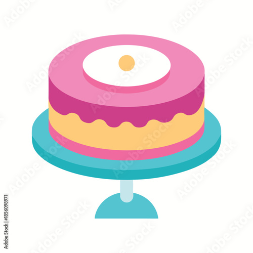 Strawberry layer cake flat design dessert illustration for bakery themes on white background Vector illustration