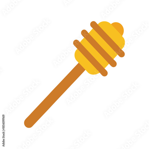 Wooden honey dipper wand flat design utensil for honey serving on white background Vector illustration