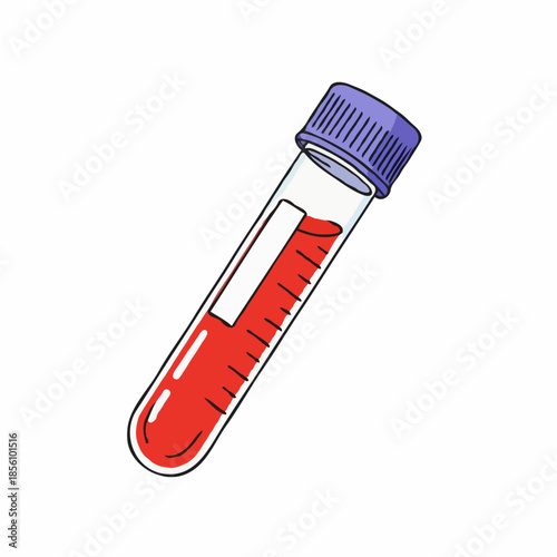 Test tube with red liquid and purple lid for laboratory use  
