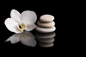 Plexiglas schilderij Spa Witte orchidee met zen stenen zwart  © ArtushFoto