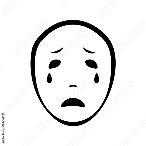 A simple yet poignant black and white illustration of a crying face, depicting sadness and sorrow