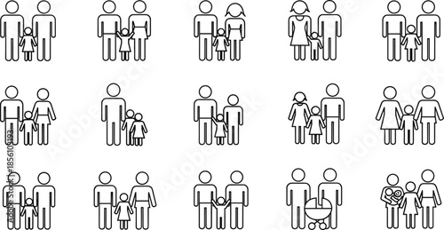 Extensive Vector Collection of Minimalist Family Line Art Icons Featuring Diverse Couples Single Parents Children Pets and Everyday Parenting Activities Illustrations