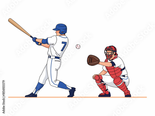 Professional baseball batter and catcher action on field