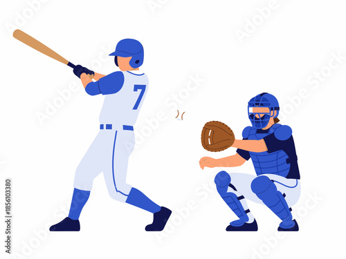 Dynamic baseball hitting action with catcher and umpire