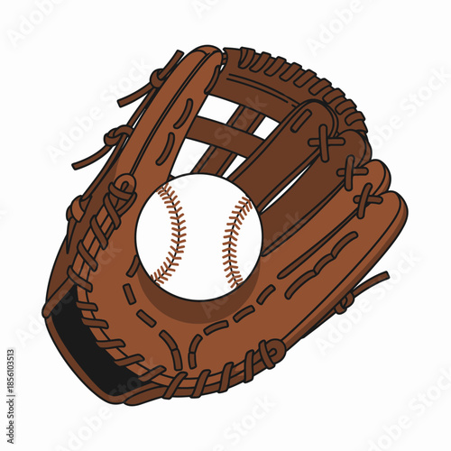 Leather baseball glove catching ball illustration