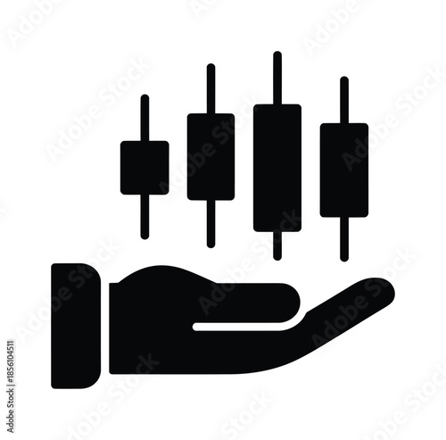Vector graphic showing candlestick chart balanced on hand