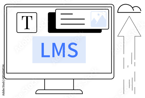 Online education, digital learning tools, content creation, file sharing, academic resources, e-learning systems. Display of LMS interface elements, including text image and upload icons. Online
