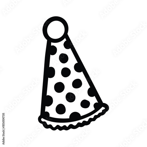 Birthday Party Hat Hand Drawn w Black and White Thick Lines