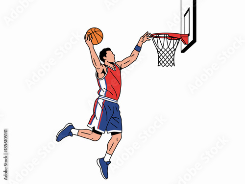 Basketball Player Reaching for Hoop for Scoring Layout